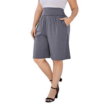 Women's Plus Size High Waist Wide Leg Knee Length with Pockets Casual Summer Shorts