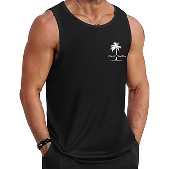 COOFANDY Mens Beach Tank Tops Summer Cotton Sleeveless Graphic T Shirts Palm Tree Casual Vacation