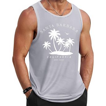 COOFANDY Mens Beach Tank Tops Summer Cotton Sleeveless Graphic T Shirts Palm Tree Casual Vacation