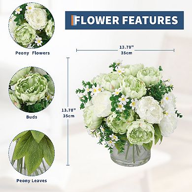 Artificial Peonies in Vase with Faux Water, Silk Peony Flower Bouquet for Spring Table Centerpieces