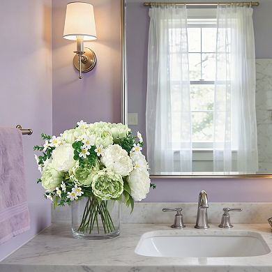Artificial Peonies in Vase with Faux Water, Silk Peony Flower Bouquet for Spring Table Centerpieces