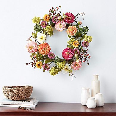 Artificial Peony Wreath Faux Floral Door for Indoor Entryway