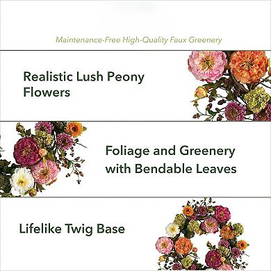 Artificial Peony Wreath Faux Floral Door for Indoor Entryway