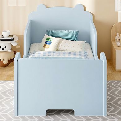 Lufeiya Toddler Floor Bed Frame with Bear Headboard for Kids Ages 3-6