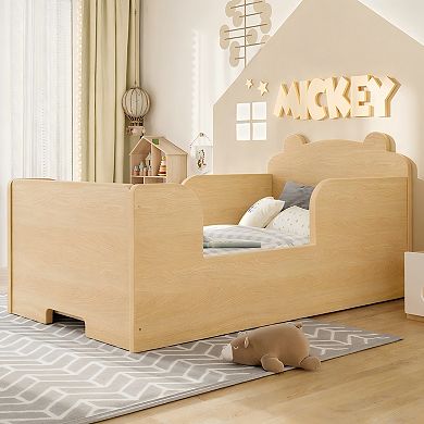 Lufeiya Toddler Floor Bed Frame with Bear Headboard for Kids Ages 3-6
