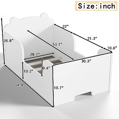 Lufeiya Toddler Floor Bed Frame with Bear Headboard for Kids Ages 3-6