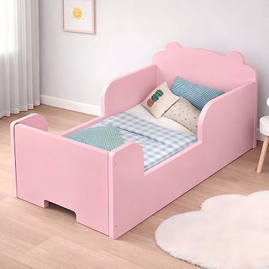 Lufeiya Toddler Floor Bed Frame with Bear Headboard for Kids Ages 3-6