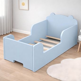 Lufeiya Toddler Floor Bed Frame with Bear Headboard for Kids Ages 3-6