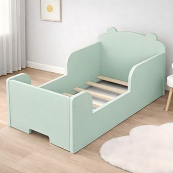 Lufeiya Toddler Floor Bed Frame with Bear Headboard for Kids Ages 3-6