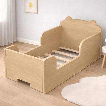 Lufeiya Toddler Floor Bed Frame with Bear Headboard for Kids Ages 3-6