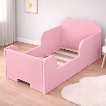 Lufeiya Toddler Floor Bed Frame with Bear Headboard for Kids Ages 3-6