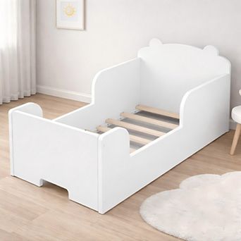 Lufeiya Toddler Floor Bed Frame with Bear Headboard for Kids Ages 3-6