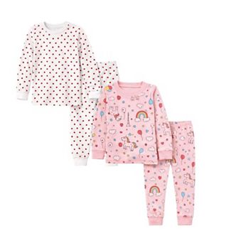 Kids Girls Rainbows Hearts 2-Pack Pajamas Snug Fit PJs Long Sleeve