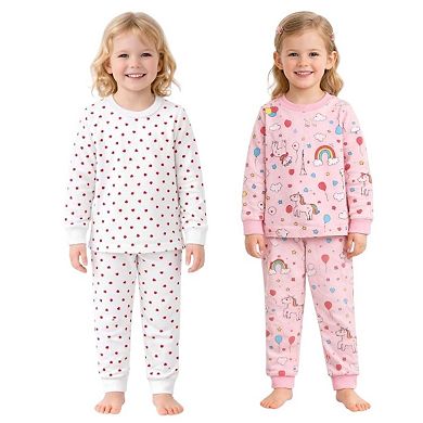 Kids Girls Rainbows Hearts 2-Pack Pajamas Snug Fit PJs Long Sleeve