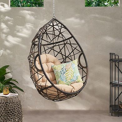 Hanging Egg Chair PE Rattan Wicker Hanging Basket with Water-Resistant Cushion