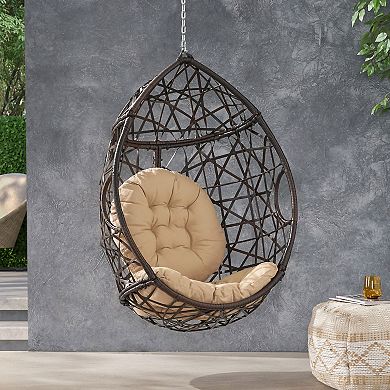 Hanging Egg Chair PE Rattan Wicker Hanging Basket with Water-Resistant Cushion