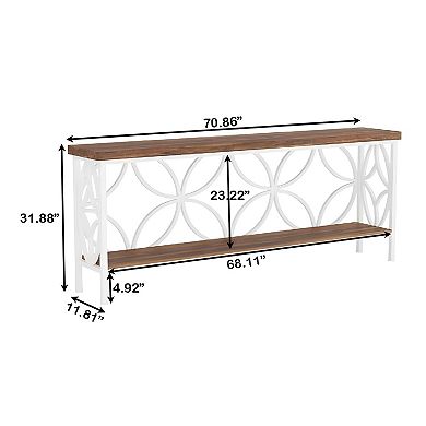 Industrial Sofa Table with Two Tier Shelves, Narrow Console Table for Living Room