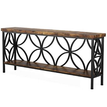Industrial Sofa Table with Two Tier Shelves, Narrow Console Table for Living Room