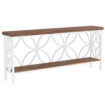 Industrial Sofa Table with Two Tier Shelves, Narrow Console Table for Living Room