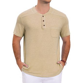 Men's Henley T-Shirts Short Sleeve Summer Casual Contrast Trim T-Shirts