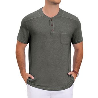 Men's Henley T-Shirts Short Sleeve Summer Casual Contrast Trim T-Shirts