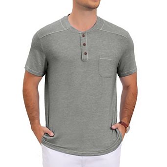 Men's Henley T-Shirts Short Sleeve Summer Casual Contrast Trim T-Shirts