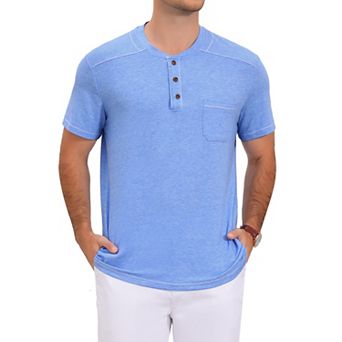 Men's Henley T-Shirts Short Sleeve Summer Casual Contrast Trim T-Shirts