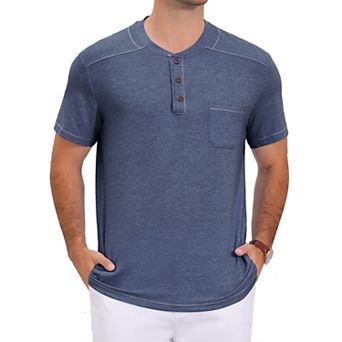Men's Henley T-Shirts Short Sleeve Summer Casual Contrast Trim T-Shirts