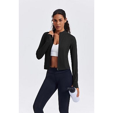 Pinspark Women's Full Zip Running Workout Jacket Soft Gym Yoga Jacket with Thumb Holes & 4 Pockets