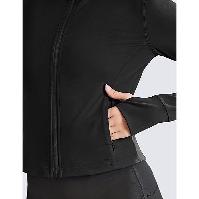 Pinspark Women's Full Zip Running Workout Jacket Soft Gym Yoga Jacket with Thumb Holes & 4 Pockets
