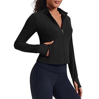 Pinspark Women's Full Zip Running Workout Jacket Soft Gym Yoga Jacket with Thumb Holes & 4 Pockets