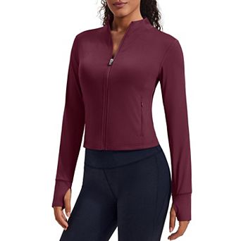 PINSPARK Women's Full Zip Running Workout Jacket Soft Gym Yoga Jacket with Thumb Holes & 4 Pockets