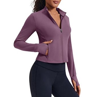 Pinspark Women's Full Zip Running Workout Jacket Soft Gym Yoga Jacket with Thumb Holes & 4 Pockets