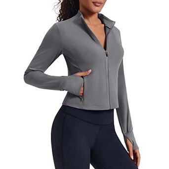 PINSPARK Women's Full Zip Running Workout Jacket Soft Gym Yoga Jacket with Thumb Holes & 4 Pockets