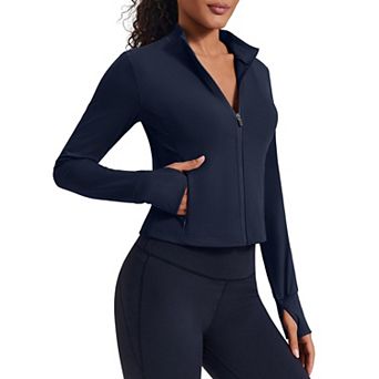 Pinspark Women's Full Zip Running Workout Jacket Soft Gym Yoga Jacket with Thumb Holes & 4 Pockets