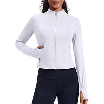 PINSPARK Women's Full Zip Running Workout Jacket Soft Gym Yoga Jacket with Thumb Holes & 4 Pockets