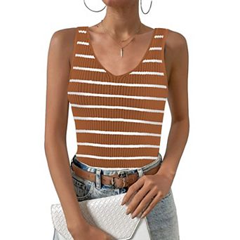 Zeagoo Womens Ribbed Tank Tops V Neck Slim Fit Knit Sleeveless Shirts Casual Basic Tee