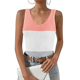 Zeagoo Womens Ribbed Tank Tops V Neck Slim Fit Knit Sleeveless Shirts Casual Basic Tee