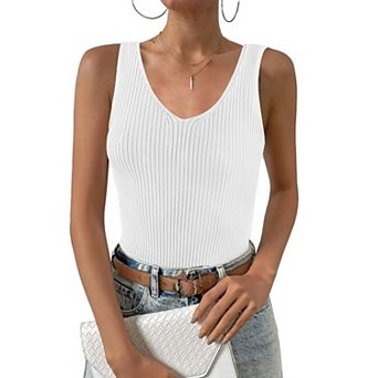 Zeagoo Womens Ribbed Tank Tops V Neck Slim Fit Knit Sleeveless Shirts Casual Basic Tee