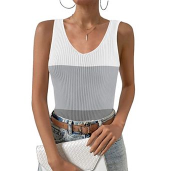 Zeagoo Womens Ribbed Tank Tops V Neck Slim Fit Knit Sleeveless Shirts Casual Basic Tee