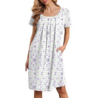 Ekouaer Womens Short Sleeve House Dresses with Pockets Flower