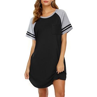 Ekouaer Nightgowns for Women Short Sleeve Sleepshirts Crew Neck Nightshirts Color Block Pajamas