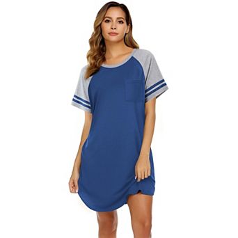 Ekouaer Nightgowns for Women Short Sleeve Sleepshirts Crew Neck Nightshirts Color Block Pajamas