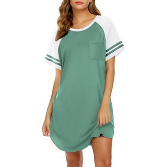 Ekouaer Nightgowns for Women Short Sleeve Sleepshirts Crew Neck Nightshirts Color Block Pajamas