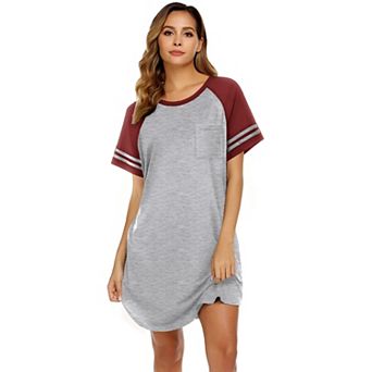 Ekouaer Nightgowns for Women Short Sleeve Sleepshirts Crew Neck Nightshirts Color Block Pajamas