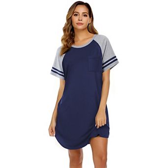 Ekouaer Nightgowns for Women Short Sleeve Sleepshirts Crew Neck Nightshirts Color Block Pajamas