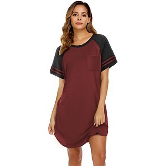 Ekouaer Nightgowns for Women Short Sleeve Sleepshirts Crew Neck Nightshirts Color Block Pajamas