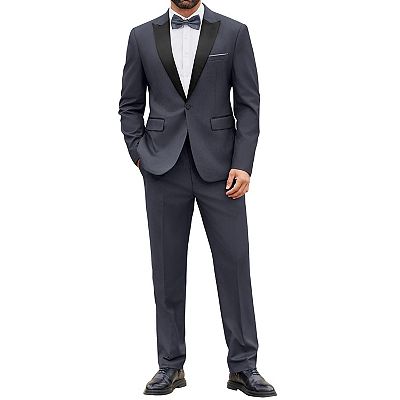 formal dinner dress for men Men's Black Tuxedo with Royal Blue Shawl Lapel - Modern Formal Dinner  Jacket Suit + Pants for Weddings, Proms main image 0
