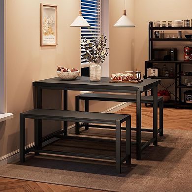 3 Piece Dining Table Set for 4, Kitchen Table with 2 Benches