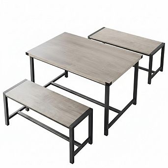 3 pc Dining Table Set for 4, Kitchen Table with 2 Benches